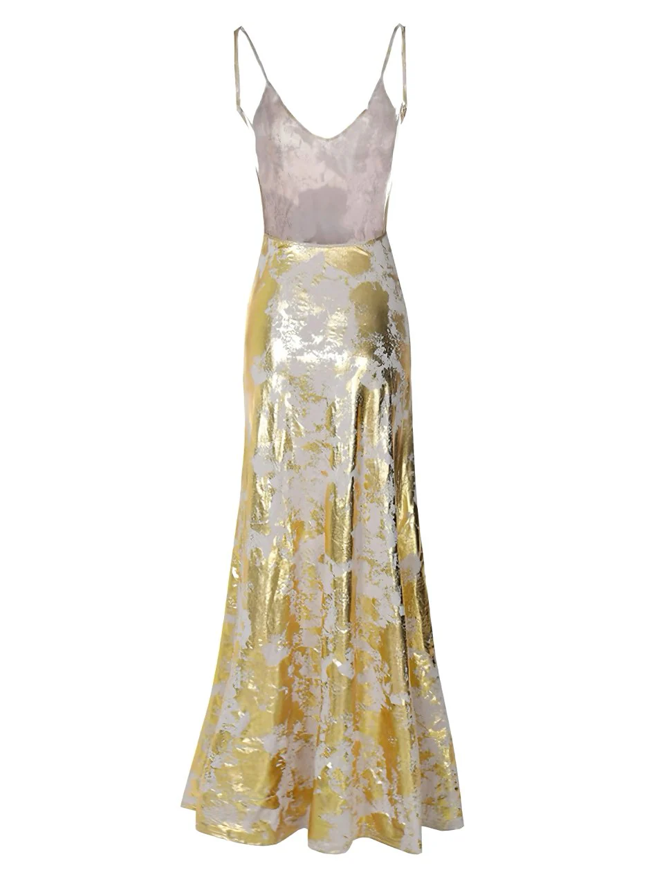 Gold 1980s Spaghetti Strap V-Neck Foil Print dress - Image 3