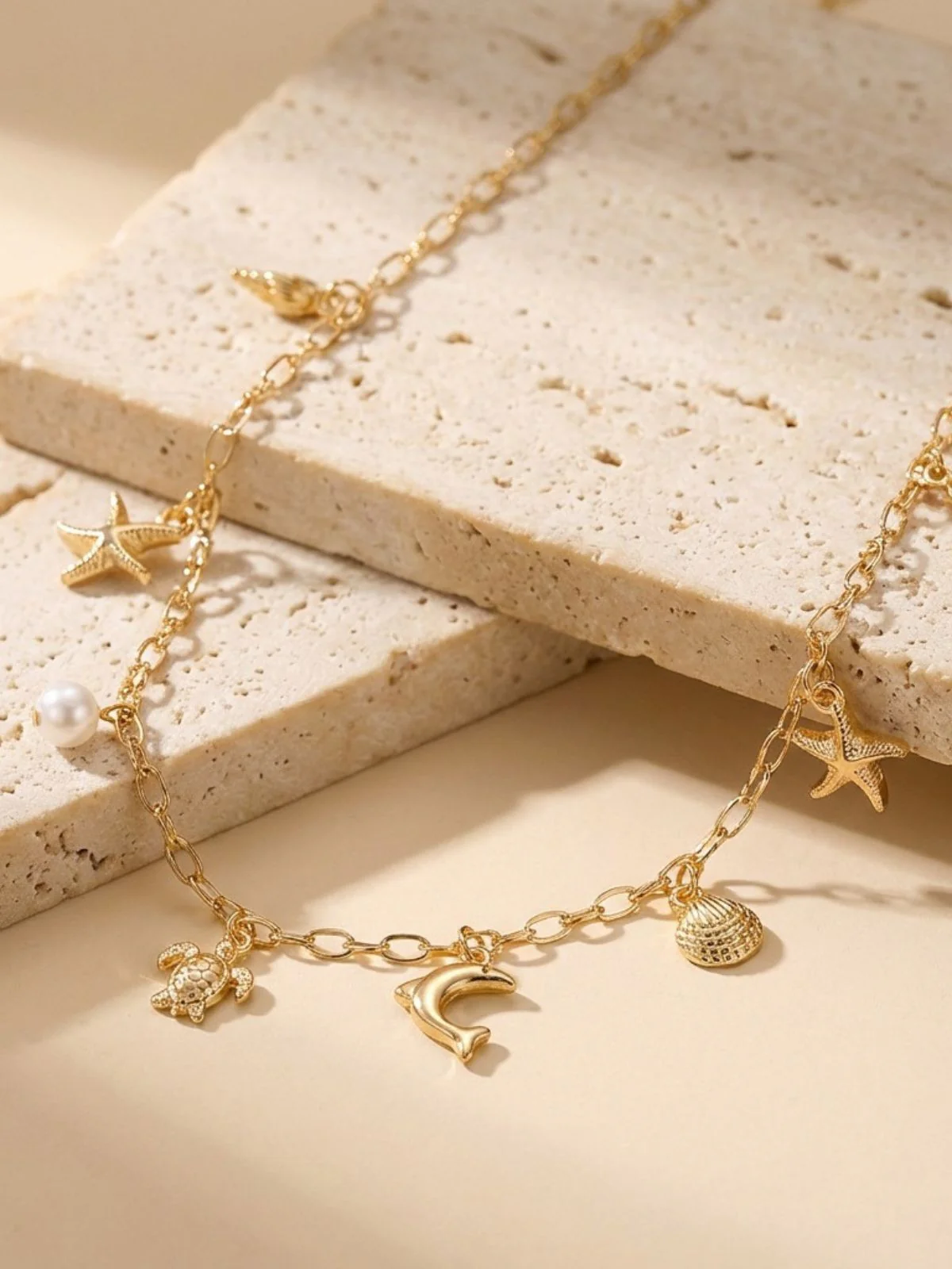 Gold Bohemian Shell Starfish Pearl Layered Necklace - Image 6