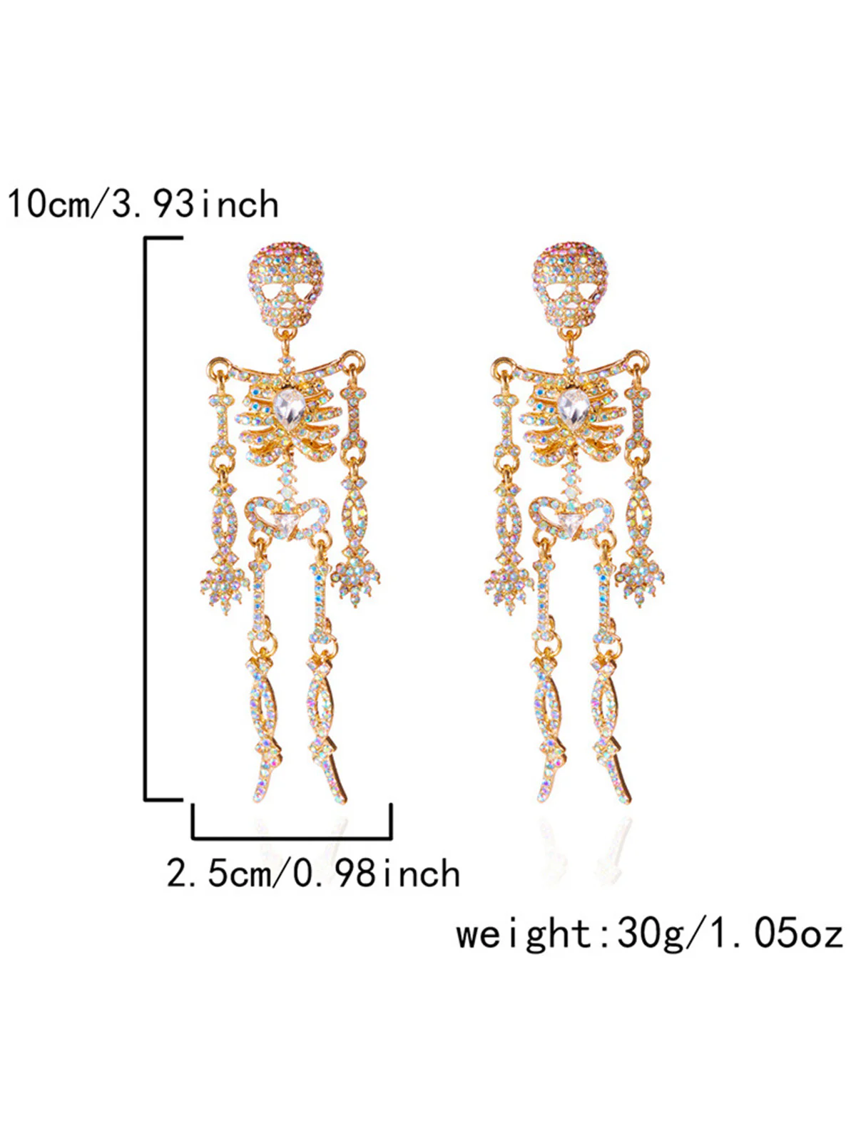 Gold Crystal Skeleton Drop Earrings - Image 3