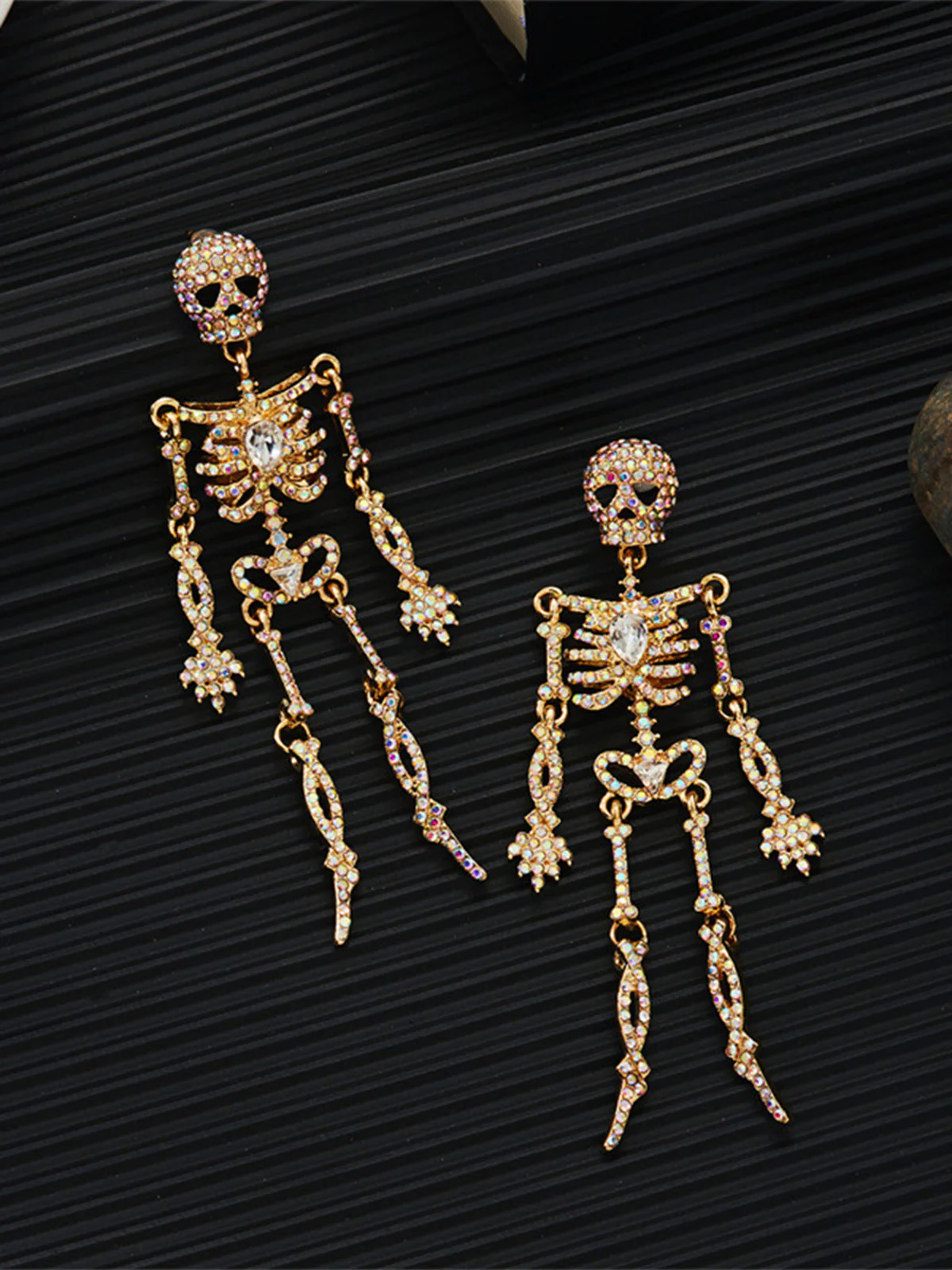 Gold Crystal Skeleton Drop Earrings - Image 5