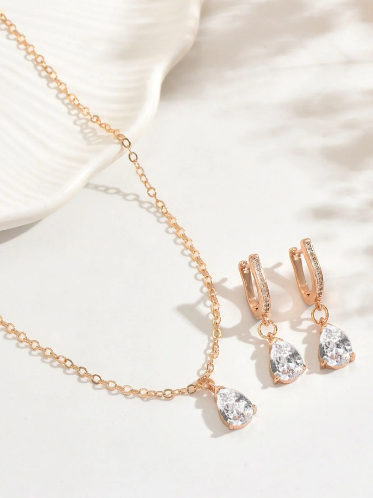 Gold Drop Earrings & Necklace Set - Image 2