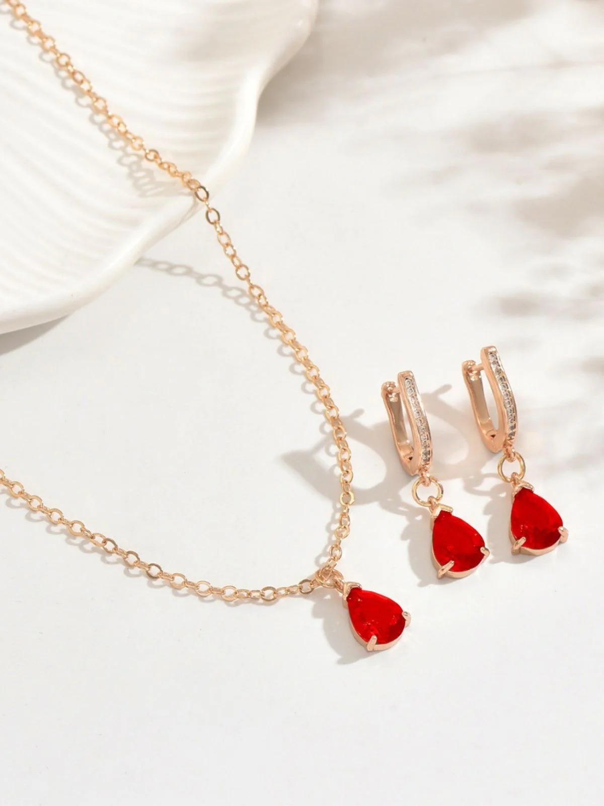 Gold Drop Earrings & Necklace Set - Image 5
