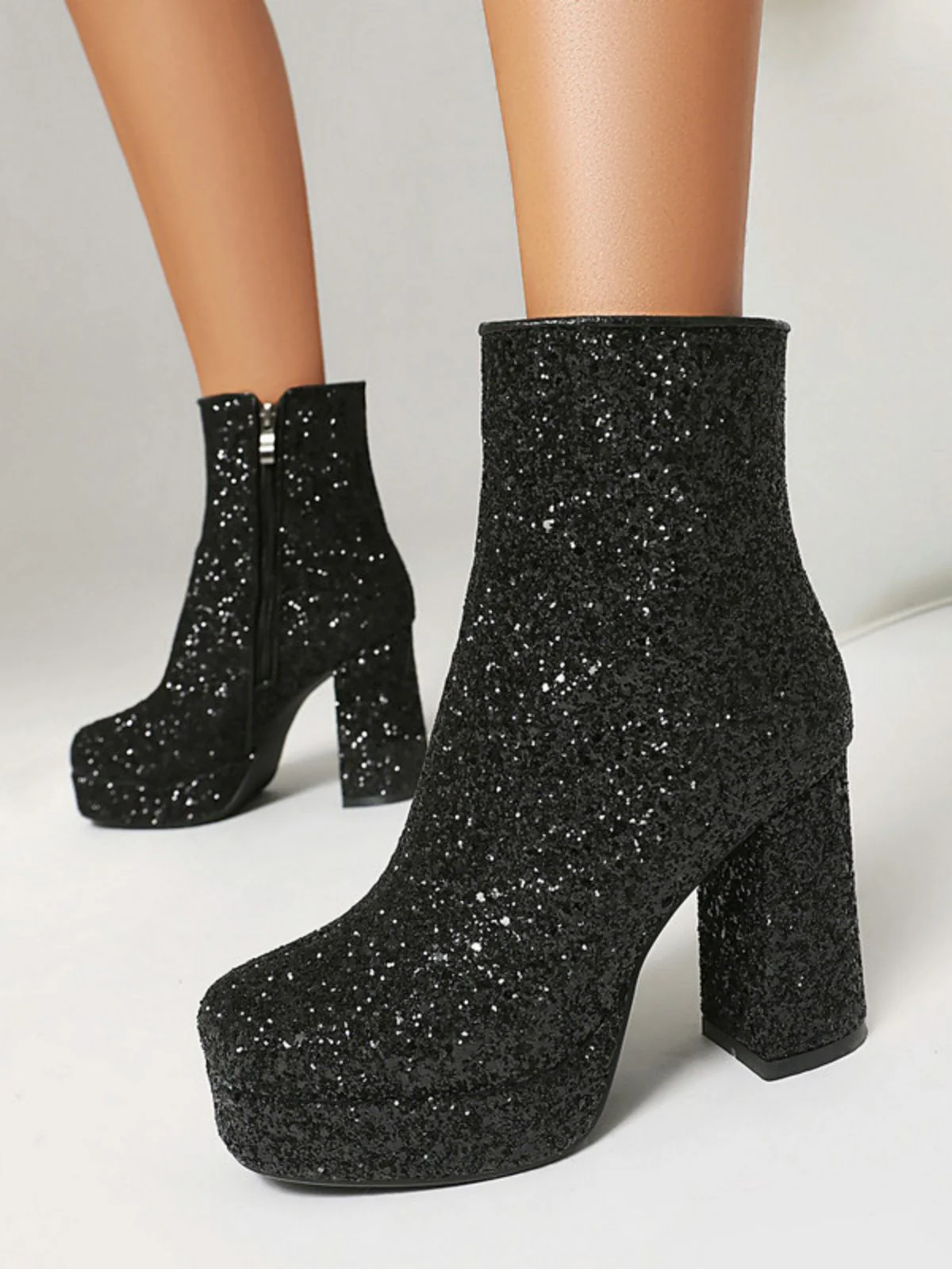 Gold Glitter Platform Ankle Block Heel Boots - Image 10