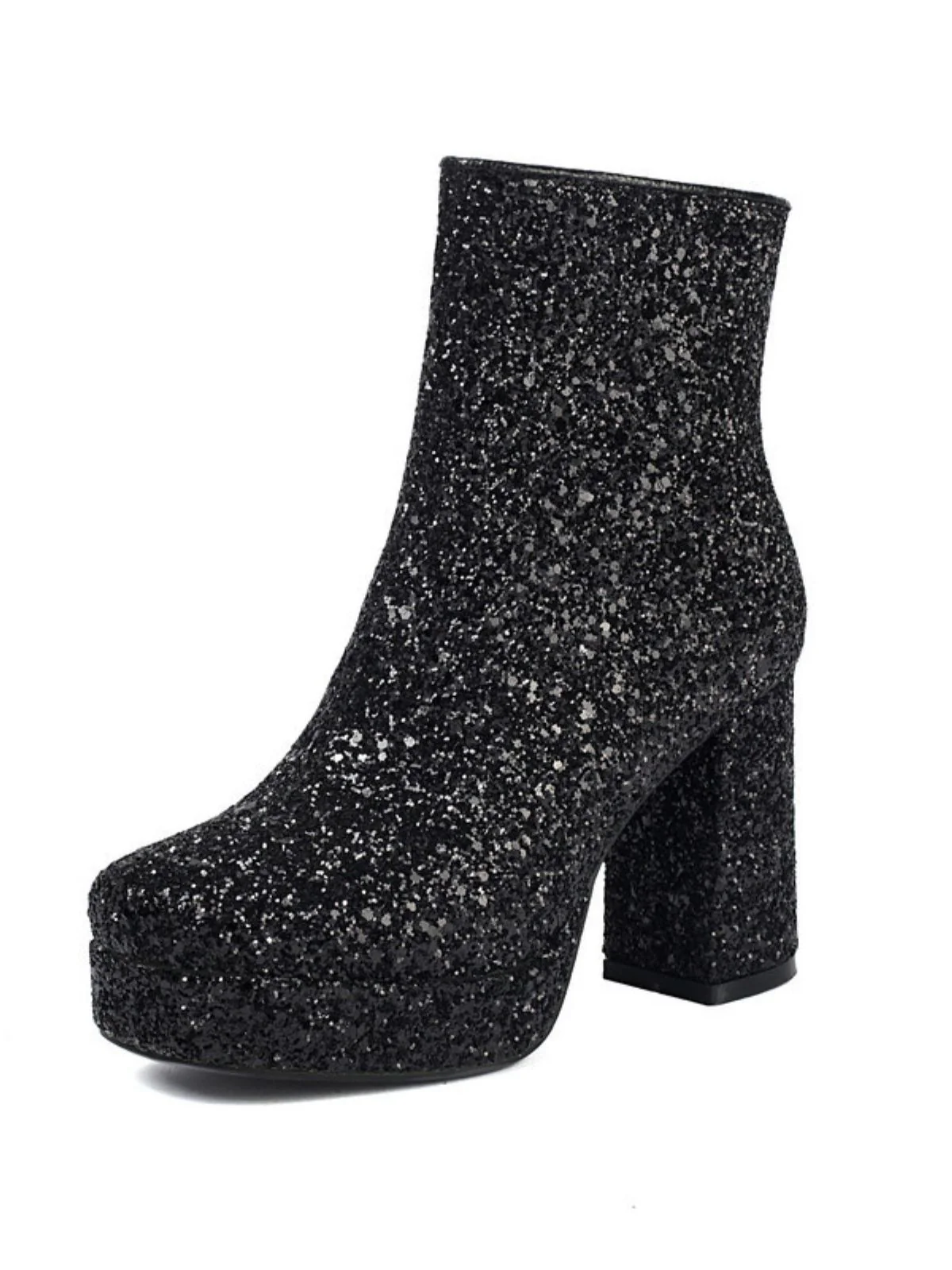 Gold Glitter Platform Ankle Block Heel Boots - Image 6