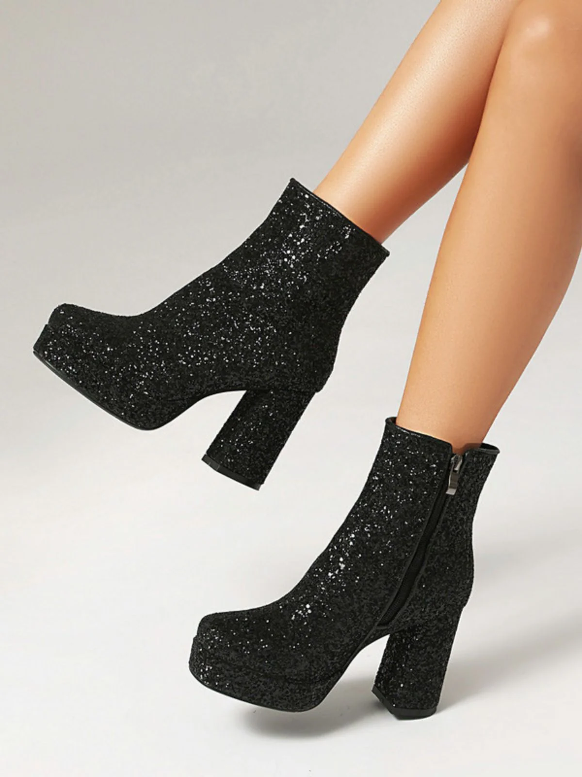Gold Glitter Platform Ankle Block Heel Boots - Image 8