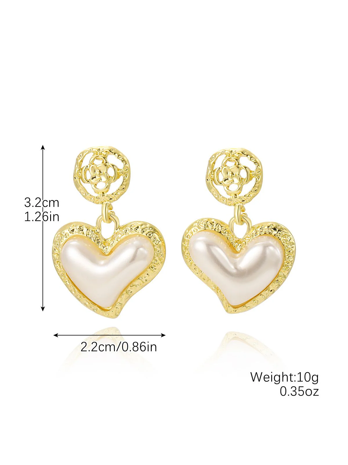 Gold Heart Pearl Drop Earrings - Image 3