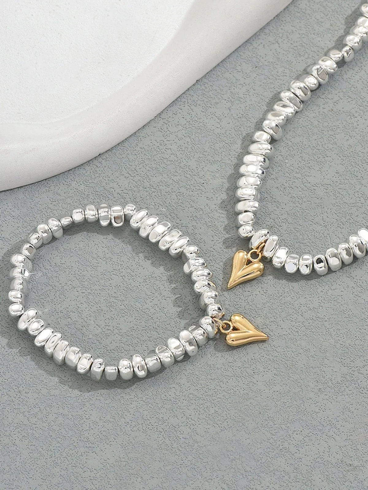 Gold Heart Pendant Necklace & Bracelet Set - Image 2