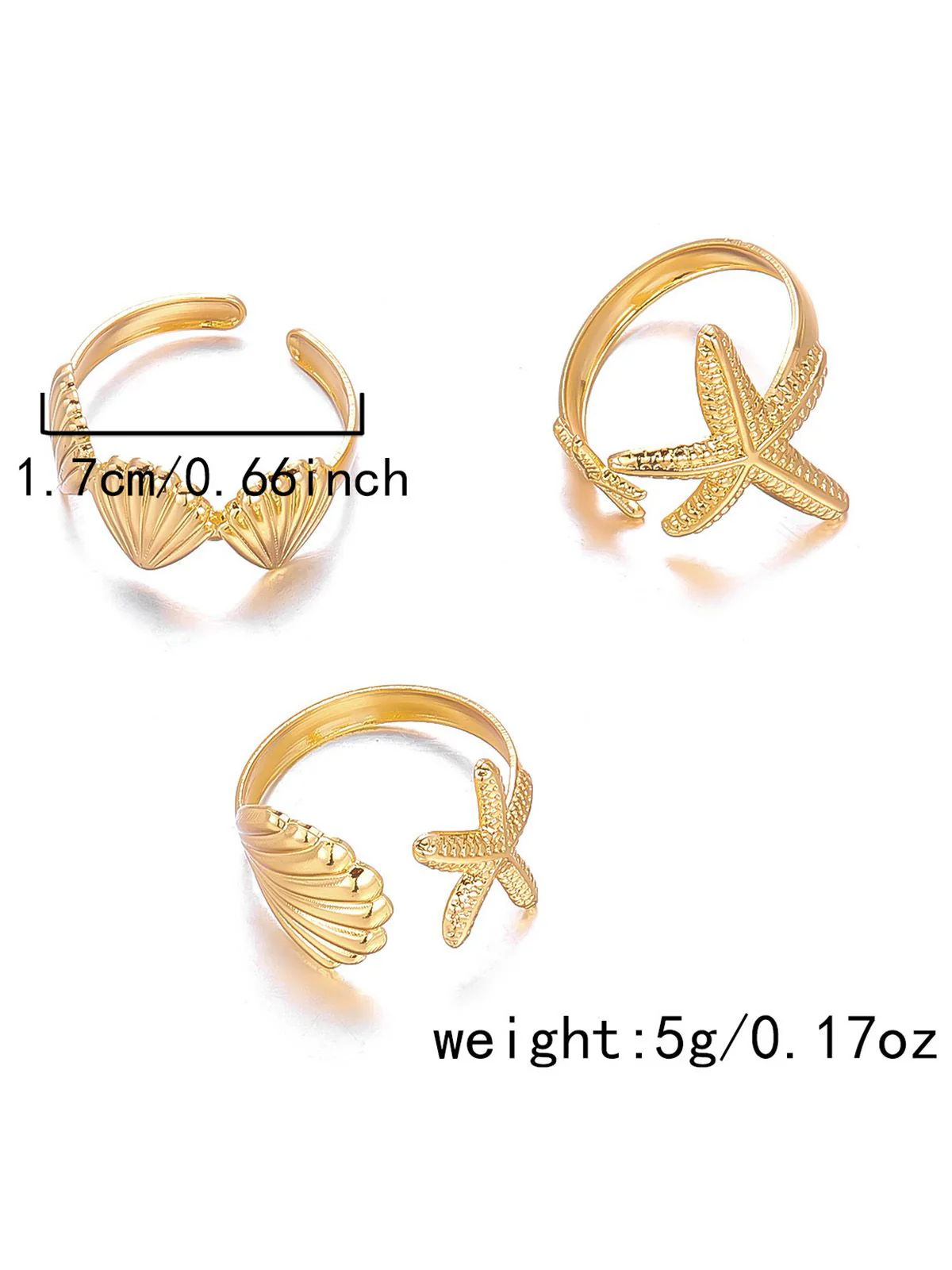 Gold Seashell Starfish Rings Set - Image 2