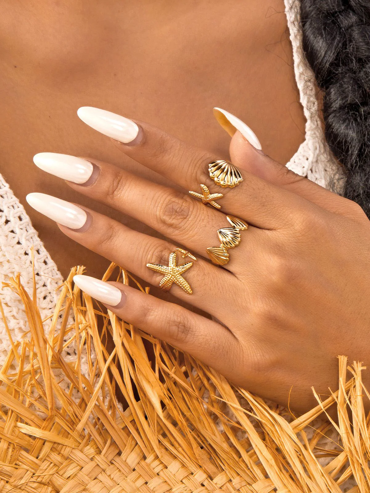 Gold Seashell Starfish Rings Set - Image 3