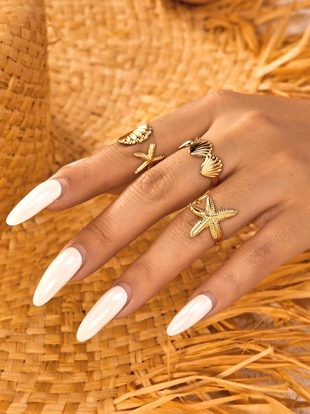 Gold Seashell Starfish Rings Set - Image 4