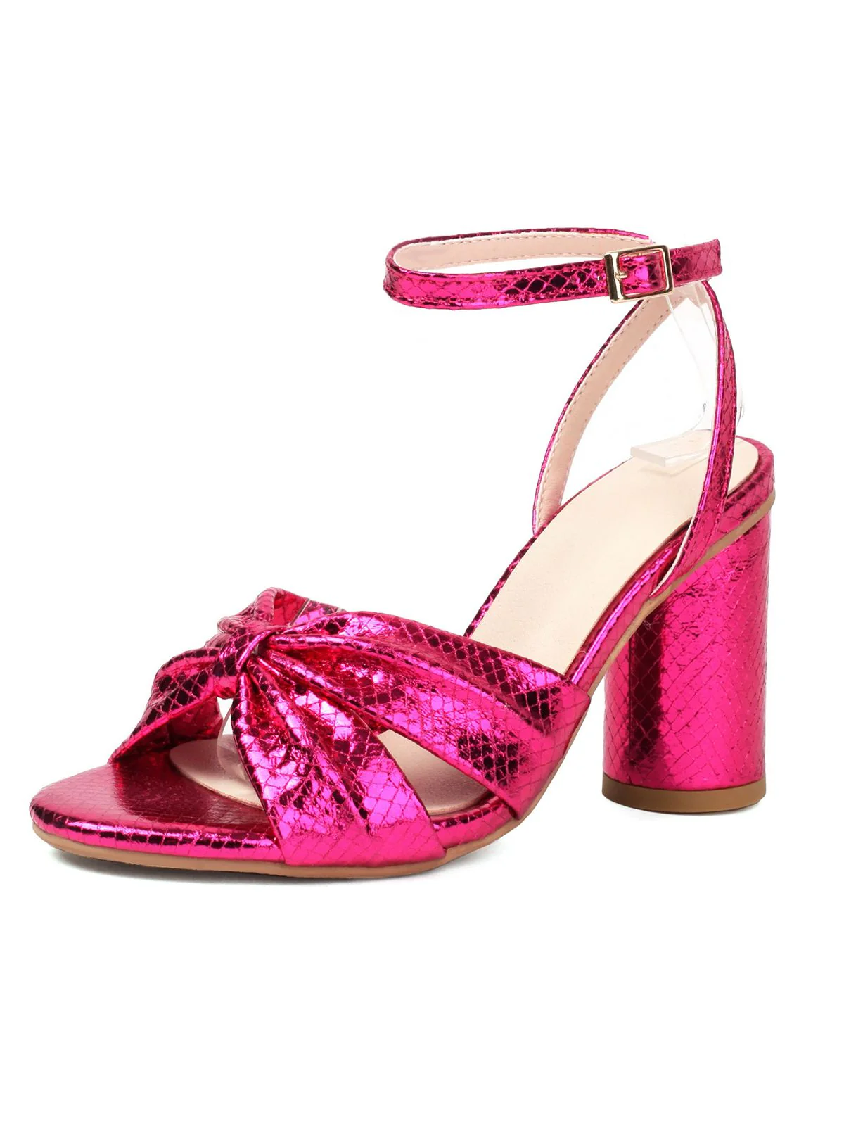 Gold Snakeskin Print Round Toe Heels - Image 5