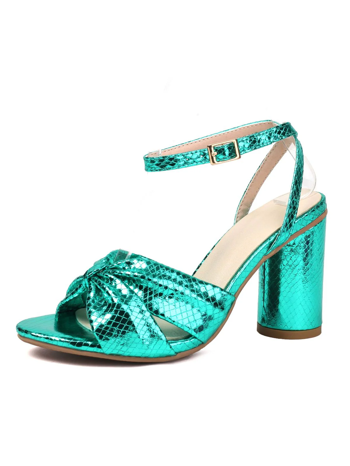 Gold Snakeskin Print Round Toe Heels - Image 7