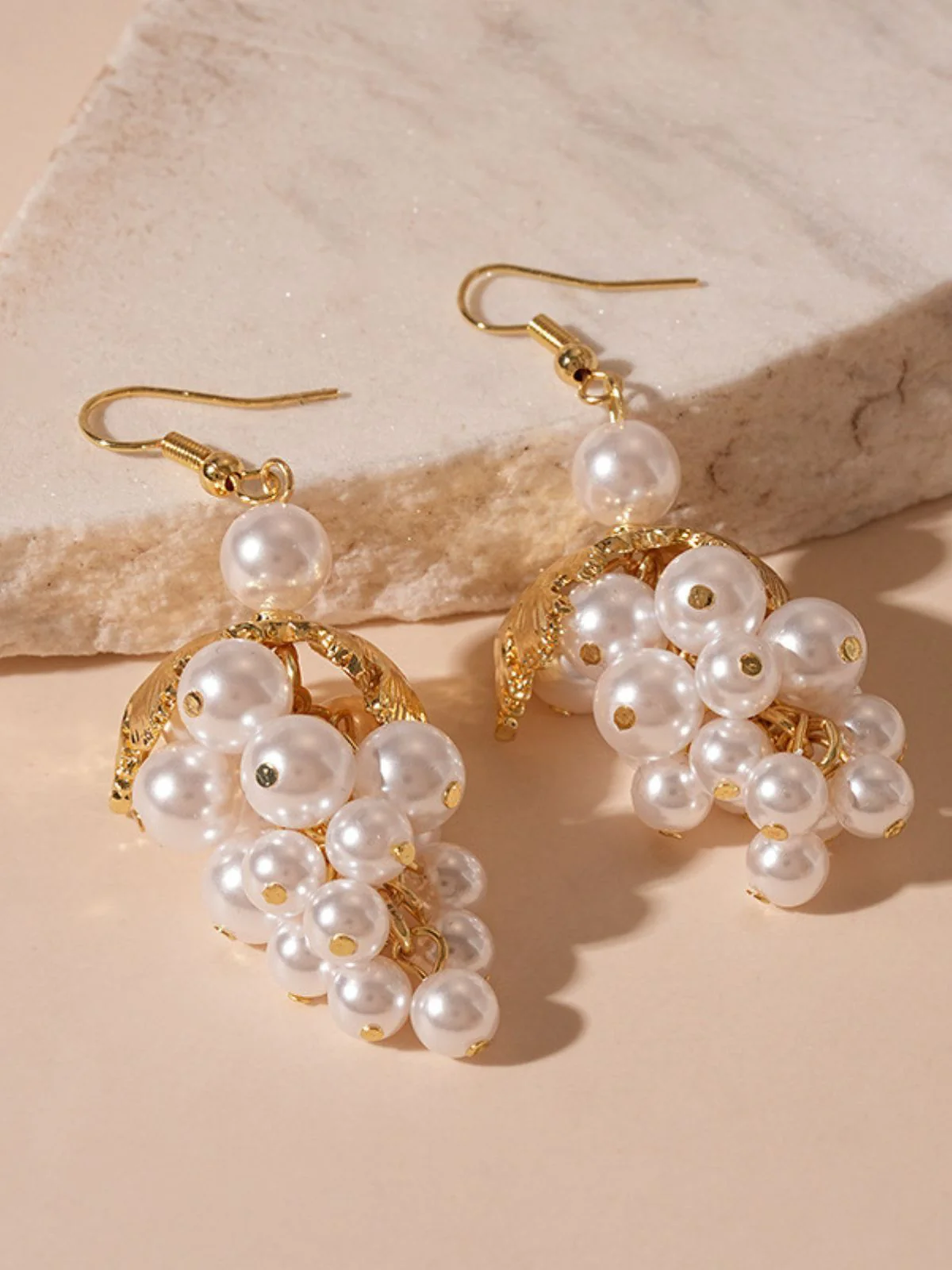 Gold Tassel & Pearl Grape-Shaped Earrings - Image 2