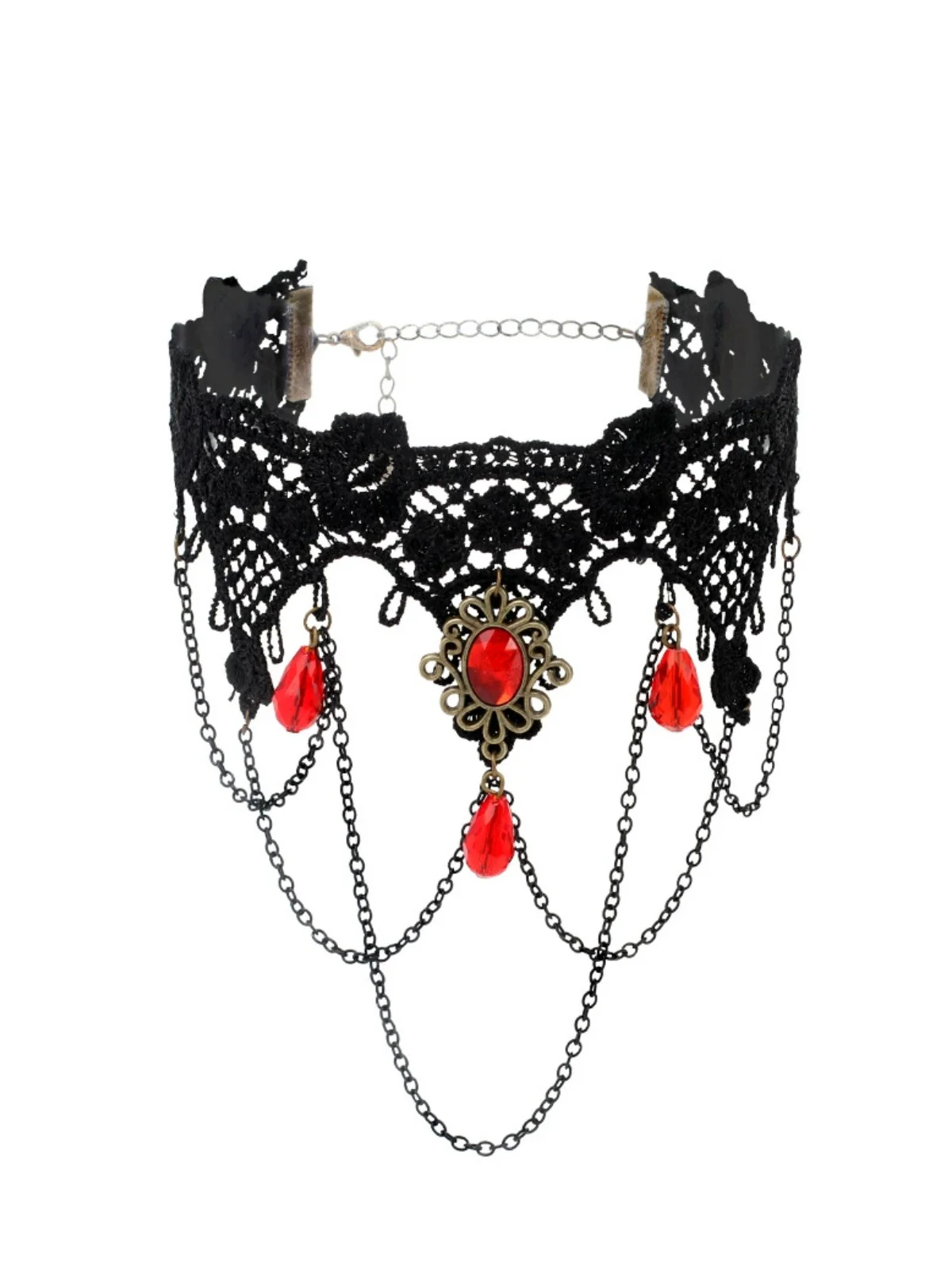 Gothic 3D Rose & Embroidered Lace Choker Necklace - Image 2