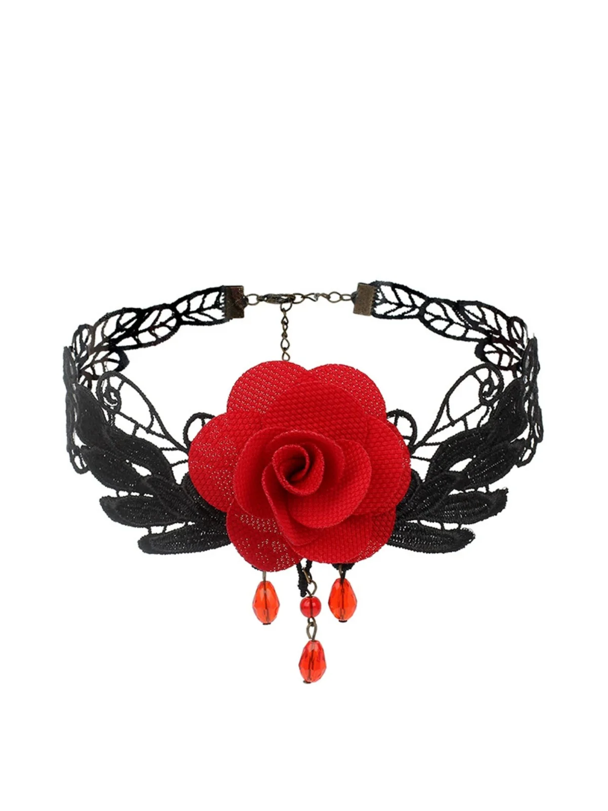 Gothic 3D Rose & Embroidered Lace Choker Necklace - Image 3