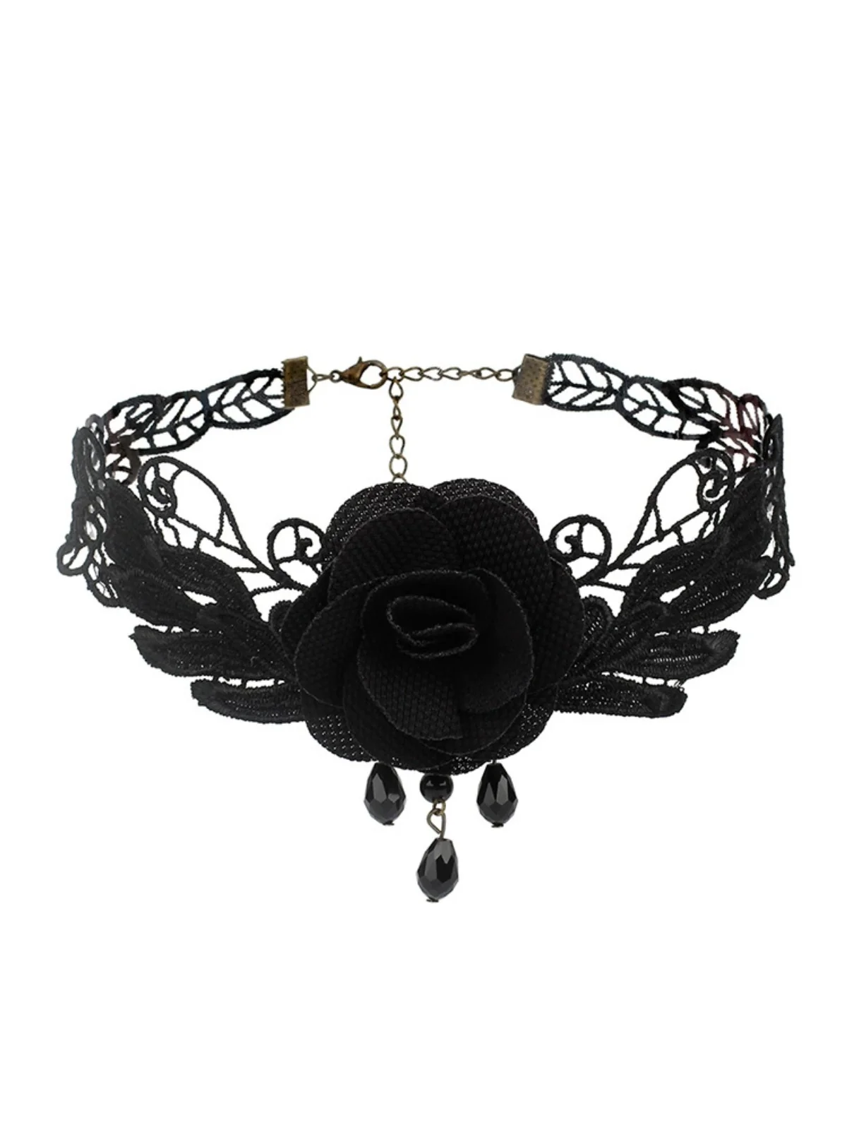 Gothic 3D Rose & Embroidered Lace Choker Necklace - Image 4