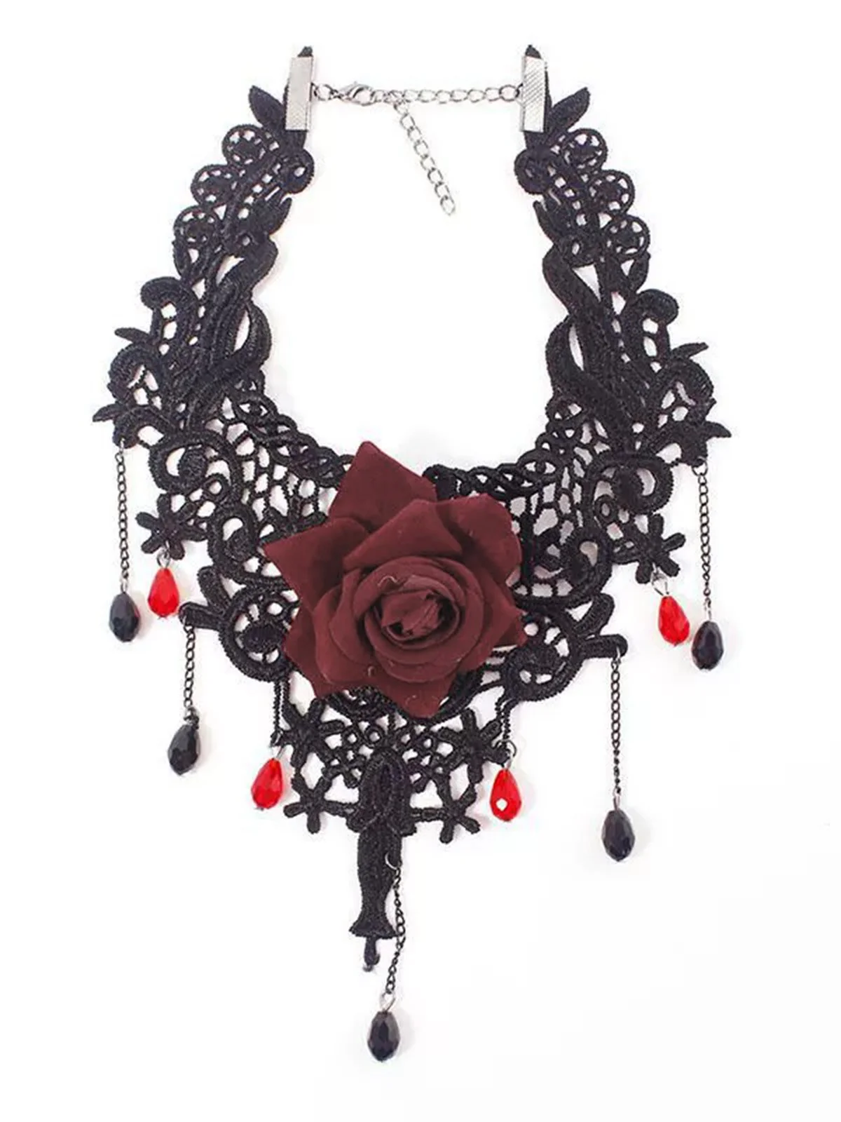 Gothic 3D Rose Gemstone Pendant Choker Necklace - Image 3