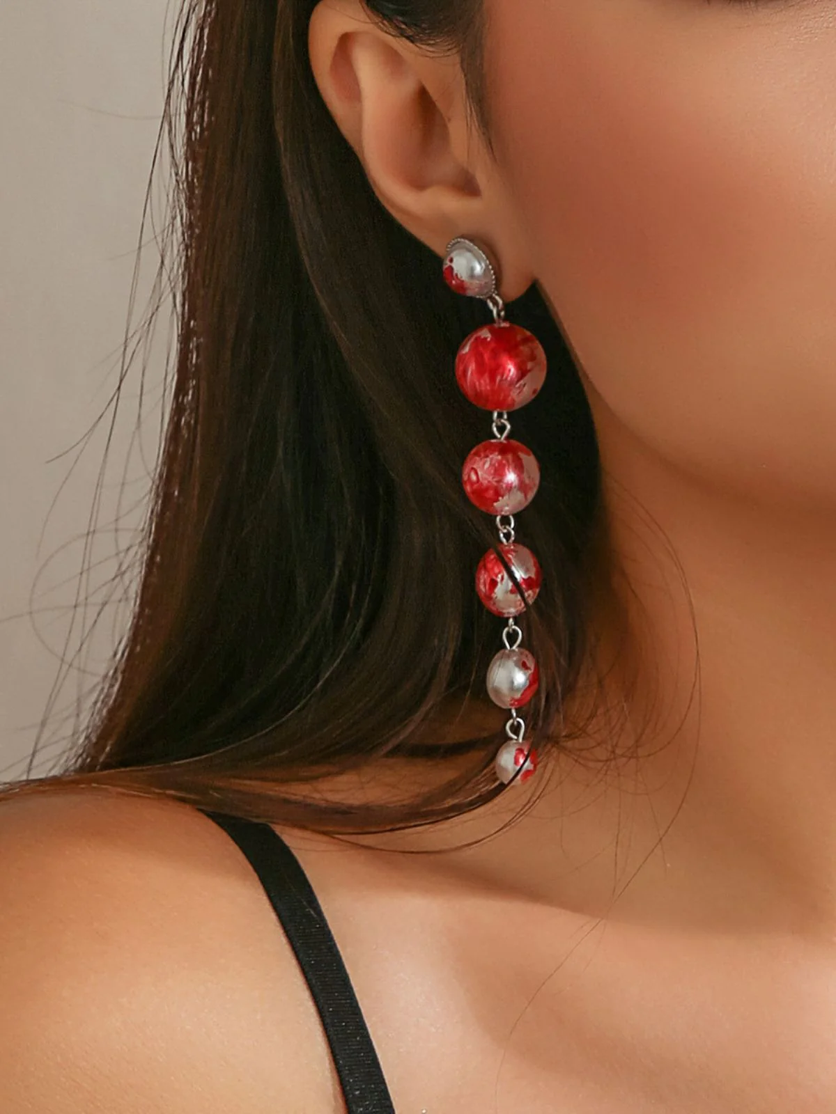 Gothic Blood Pearl Tassel Earrings - Image 7