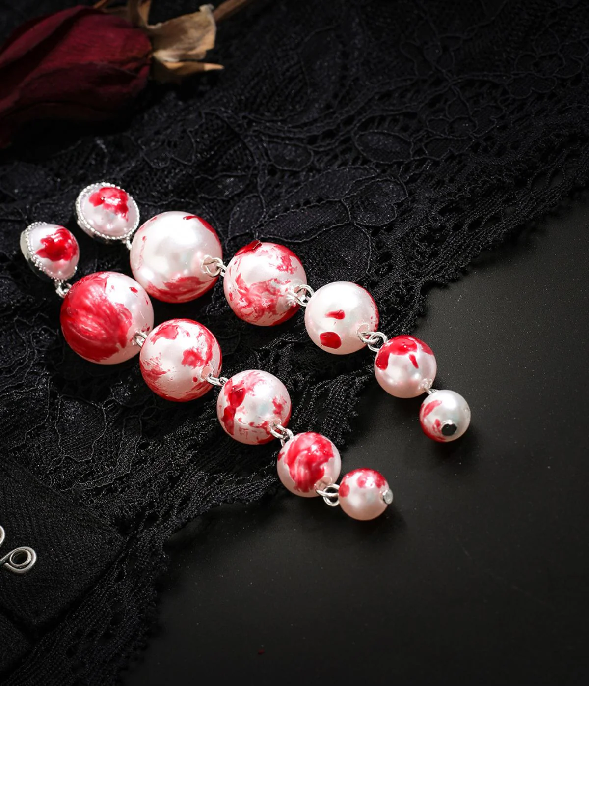 Gothic Blood Pearl Tassel Earrings - Image 8