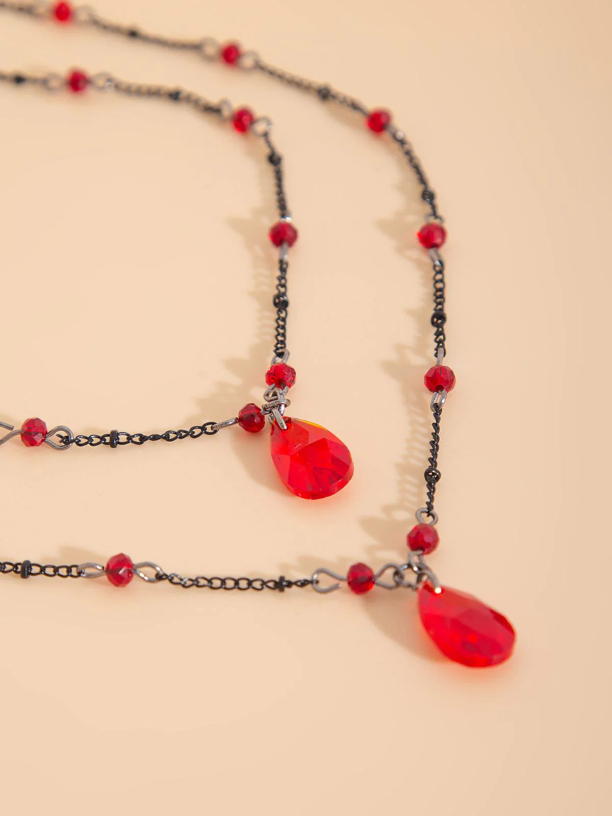 Gothic Double Layer Red Crystal Necklace - Image 3