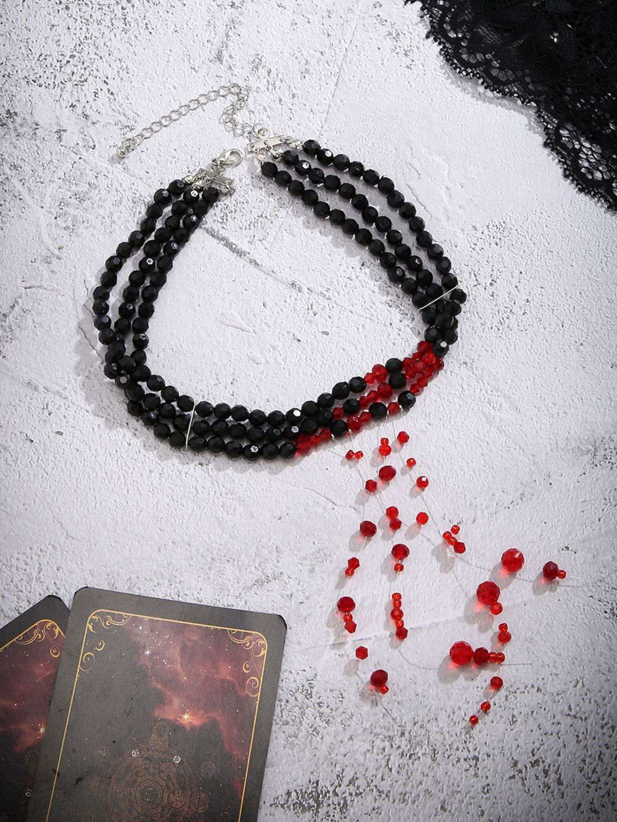 Gothic Multi-Layered Beaded Blooddrop Pendant Necklace - Image 5