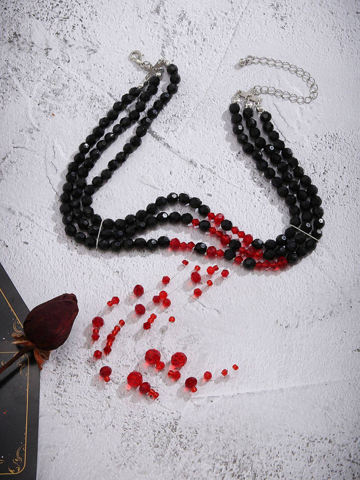 Gothic Multi-Layered Beaded Blooddrop Pendant Necklace - Image 6