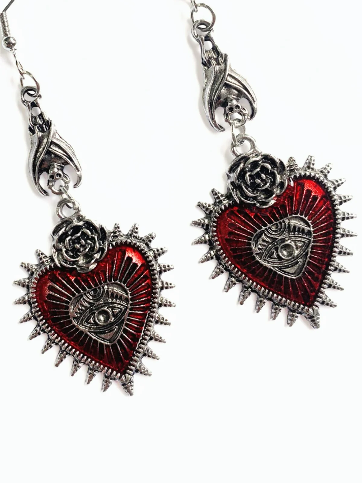 Gothic Rose Heart Eye Earrings - Image 2
