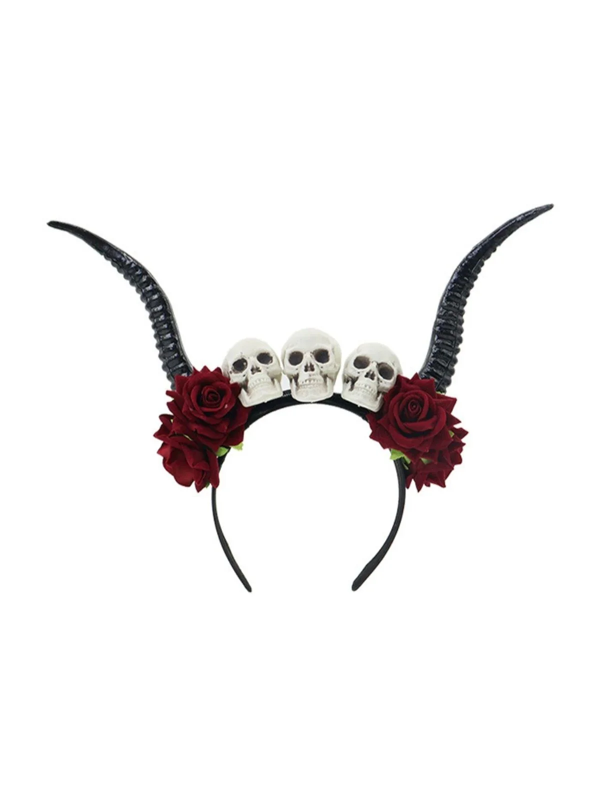 Gothic Skull Rose Demon Horn Headband - Image 2