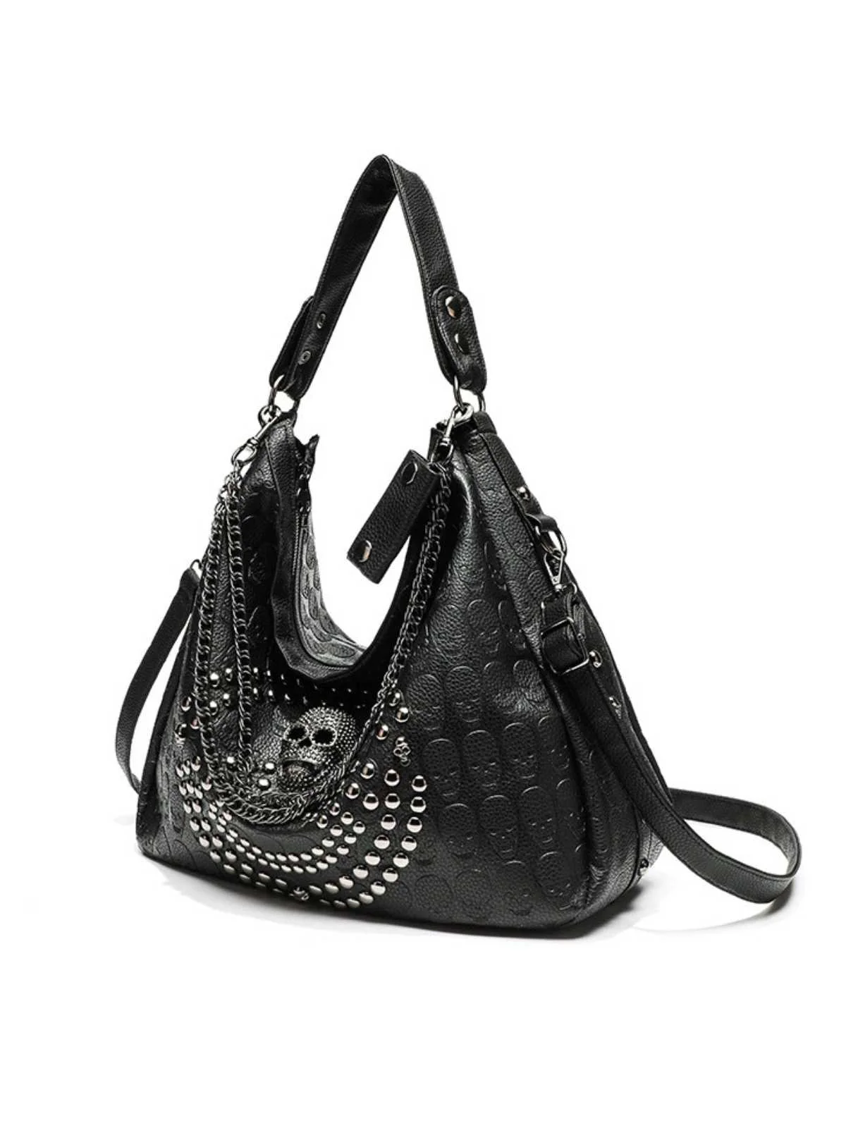 Gothic Skull Studded Chain Hobo Bag - Image 2