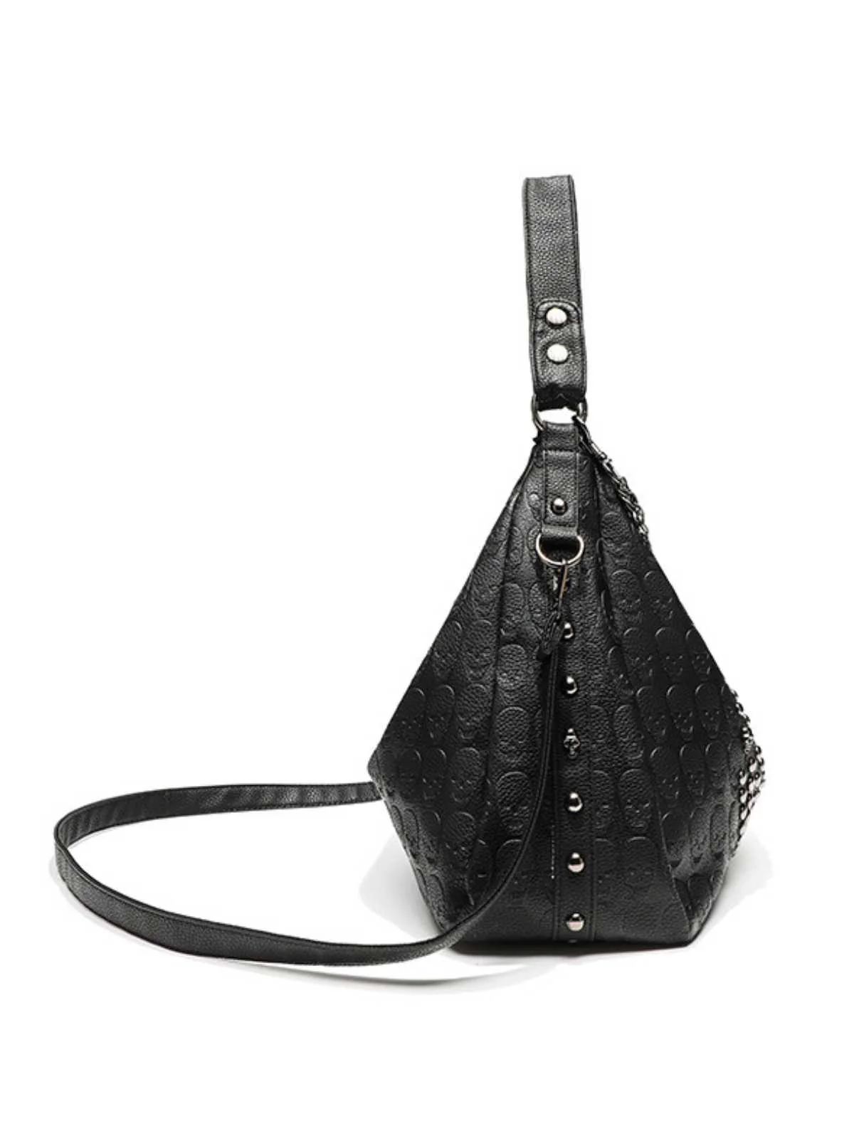 Gothic Skull Studded Chain Hobo Bag - Image 3