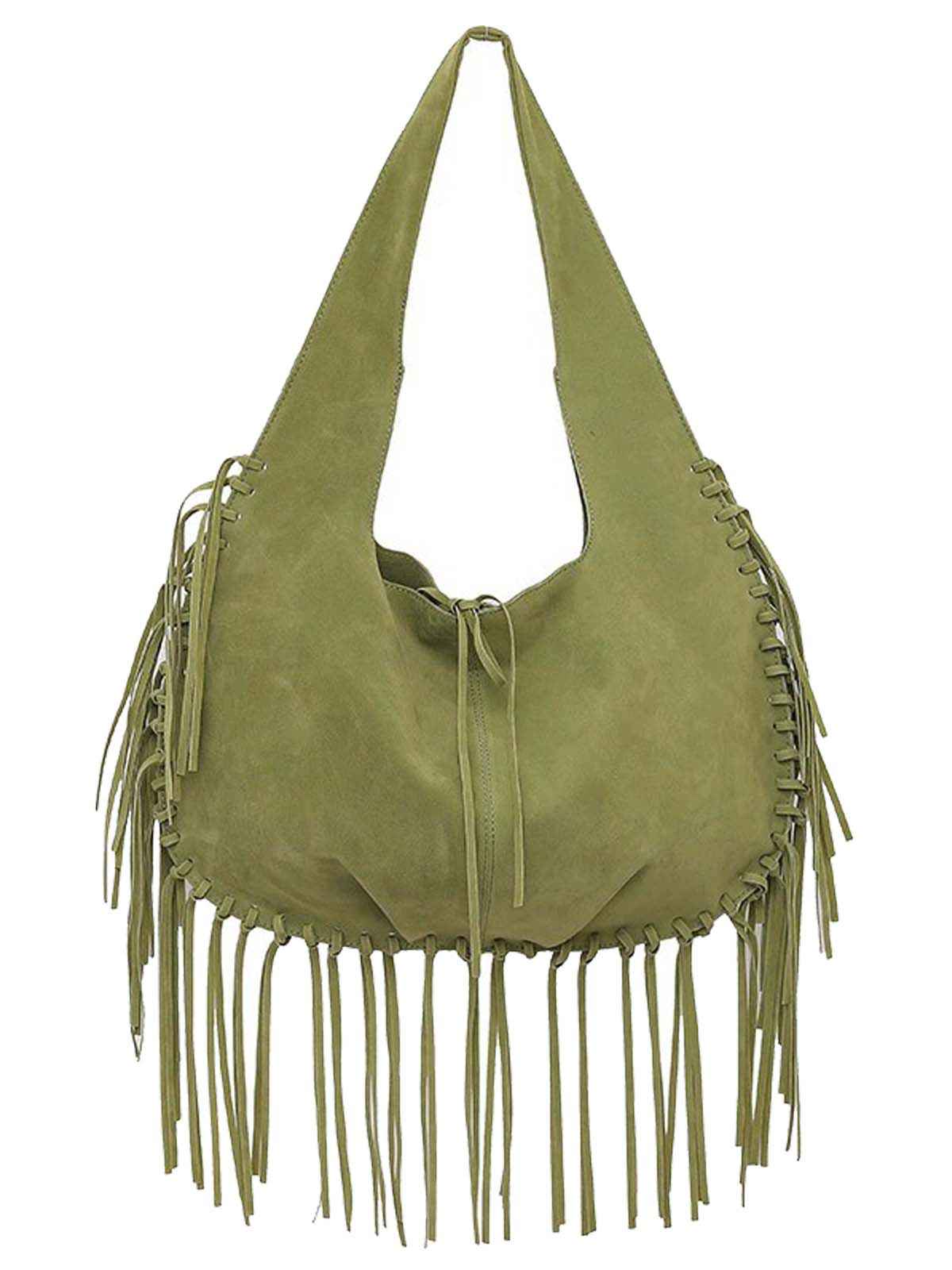 Boho Fringe Suede Hobo Shoulder Bag - Image 2