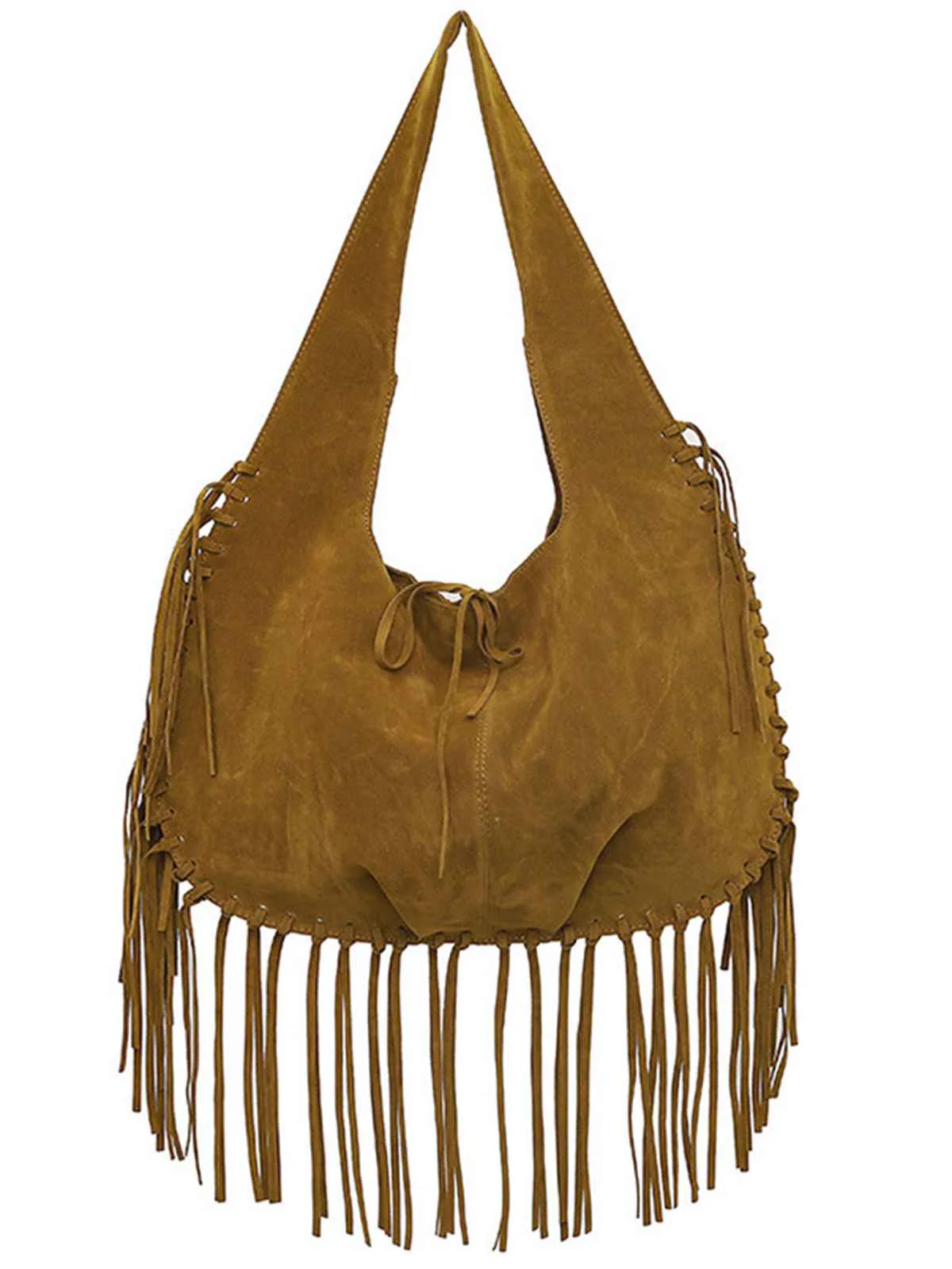 Boho Fringe Suede Hobo Shoulder Bag - Image 3