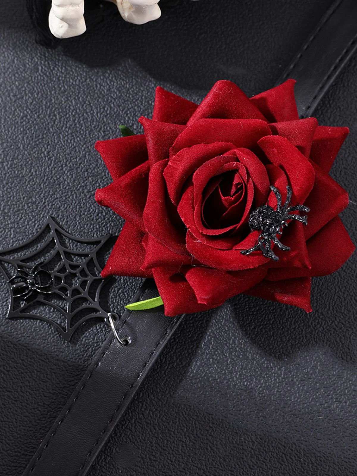 Gothic Spider Web & Rose Choker Collar Necklace - Image 2