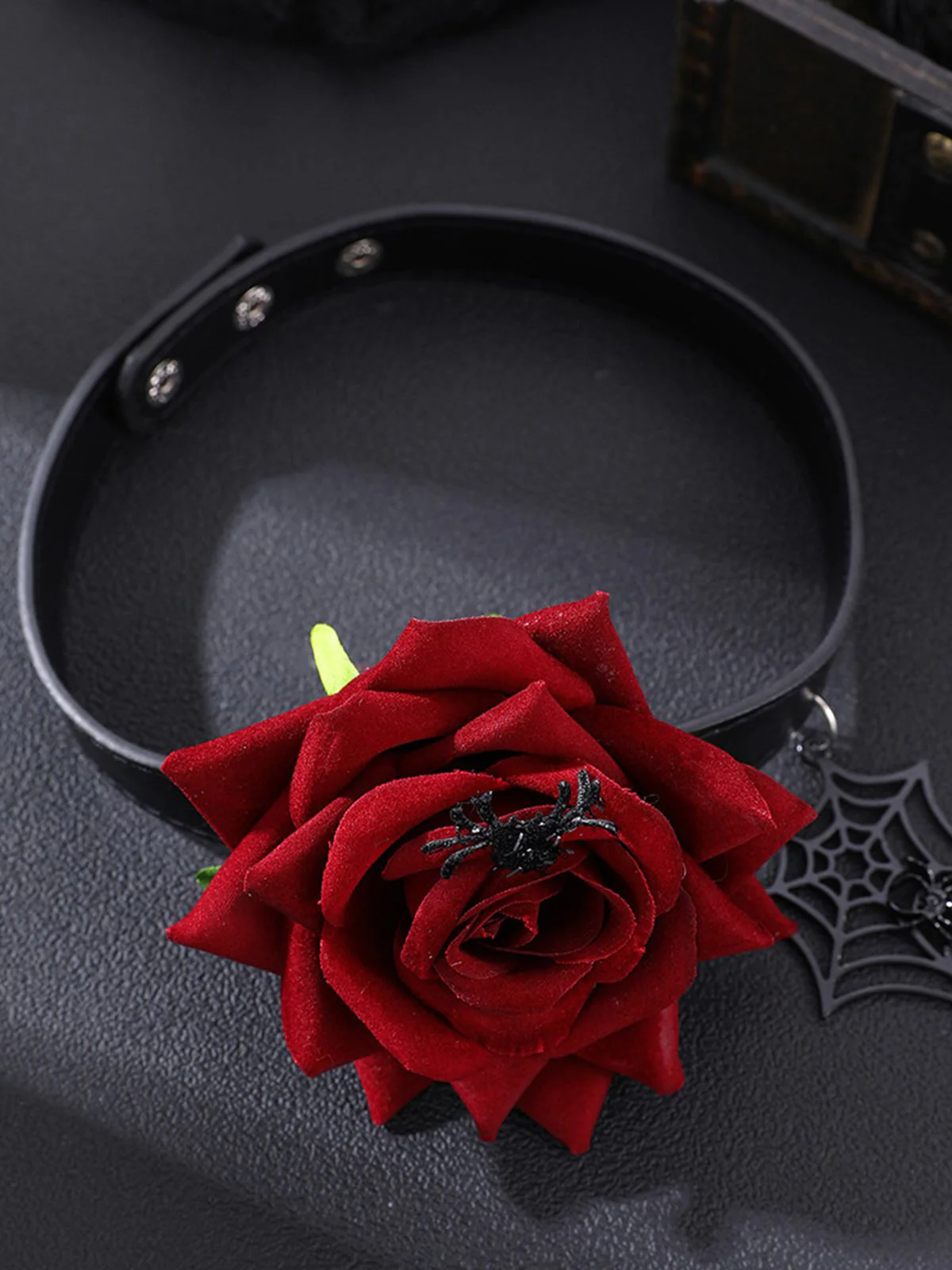 Gothic Spider Web & Rose Choker Collar Necklace - Image 4