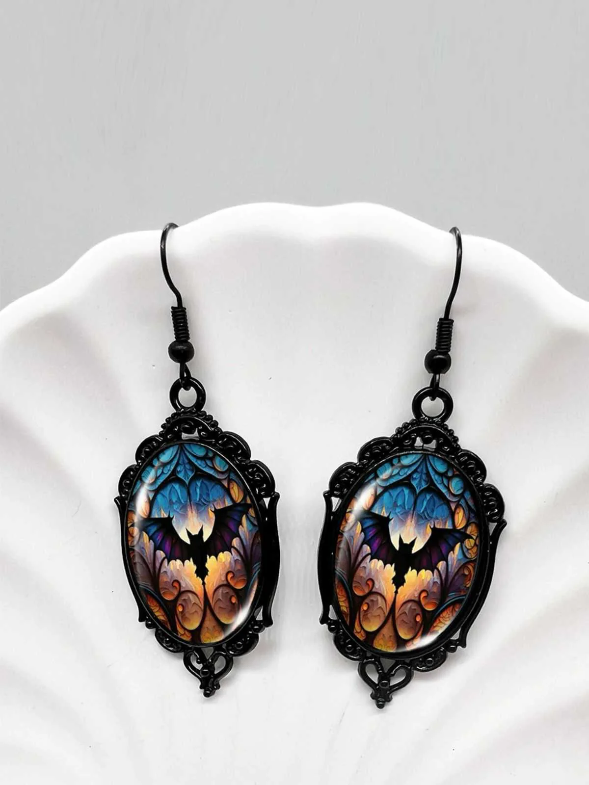 Gothic Witch Bats Skull Halloween Drop Earrings - Image 4