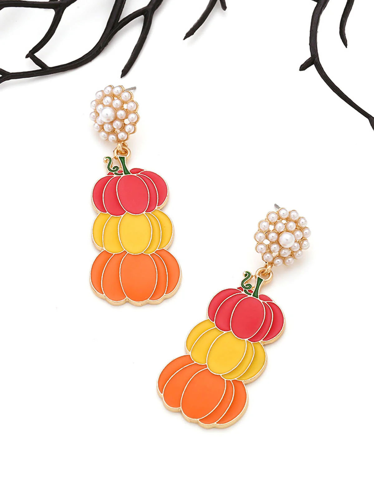 Gradient Pumpkin Pearl Drop Earrings - Image 2
