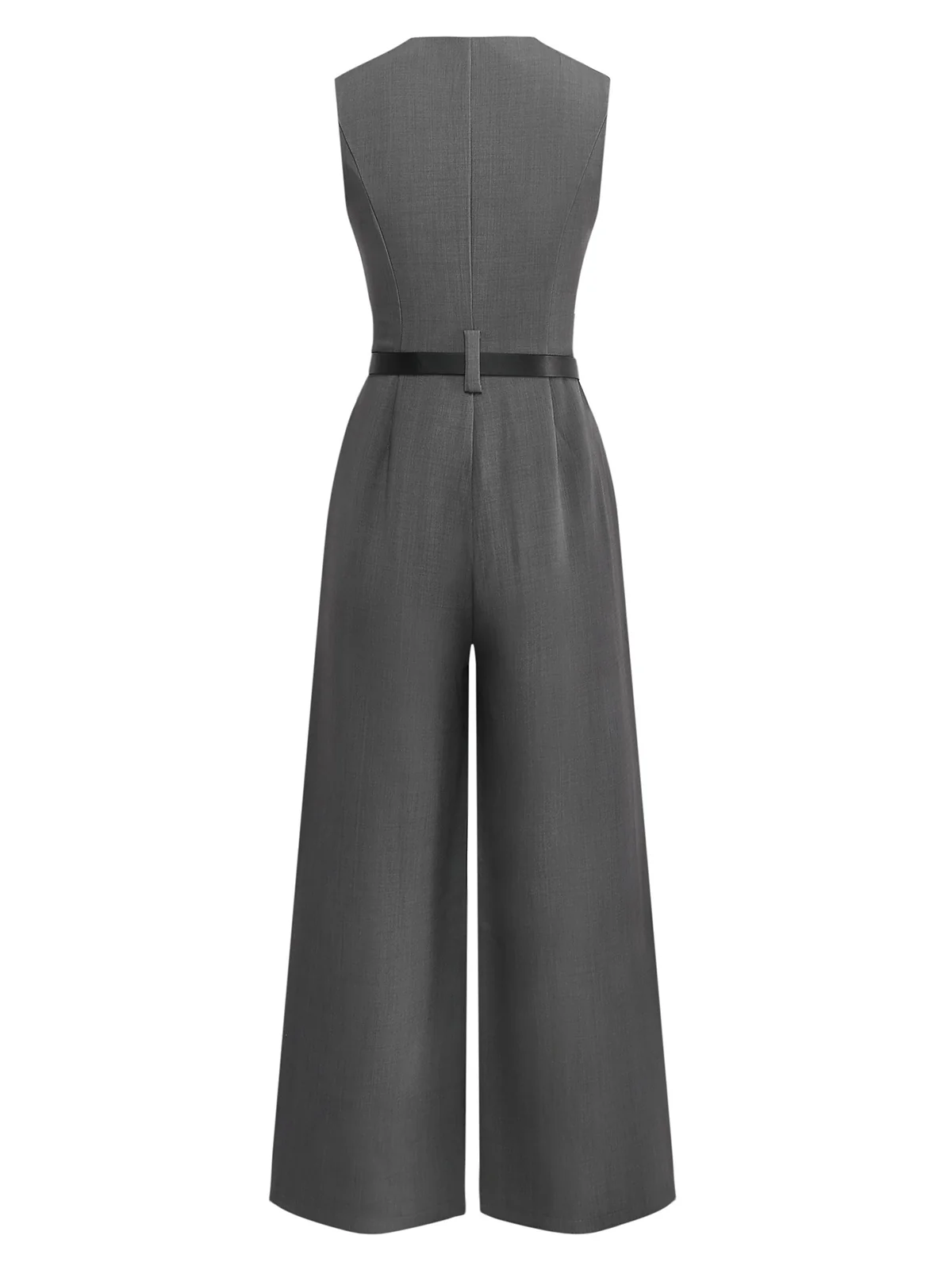 Gray 1930s Solid Sleeeless Office Belted Jumpsuit - Image 2