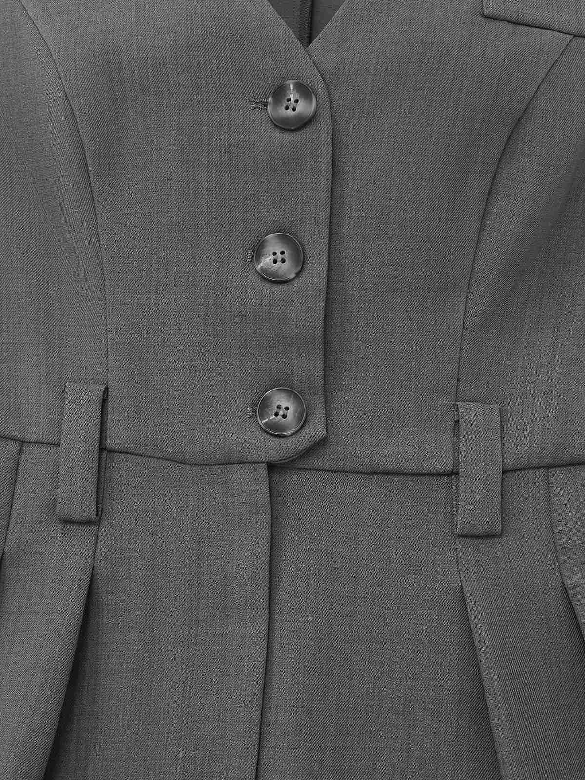 Gray 1930s Solid Sleeeless Office Belted Jumpsuit - Image 4