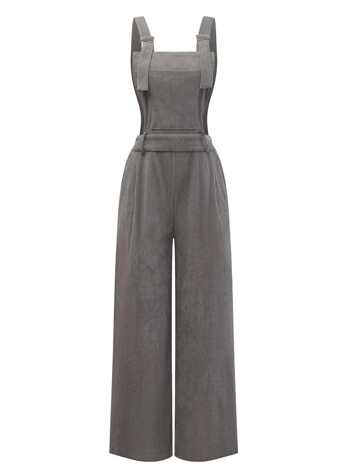 Gray 1940s Corduroy Wide-Leg Overall Jumpsuit - Image 2