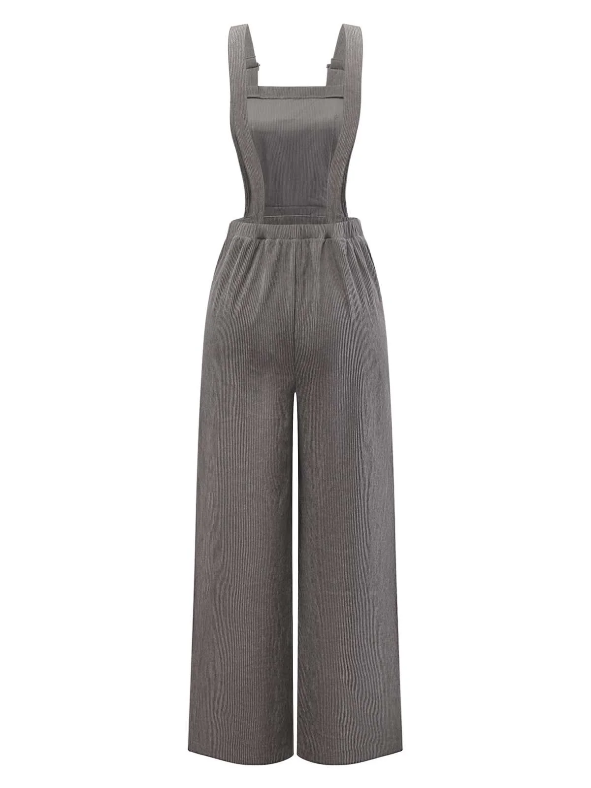 Gray 1940s Corduroy Wide-Leg Overall Jumpsuit - Image 3