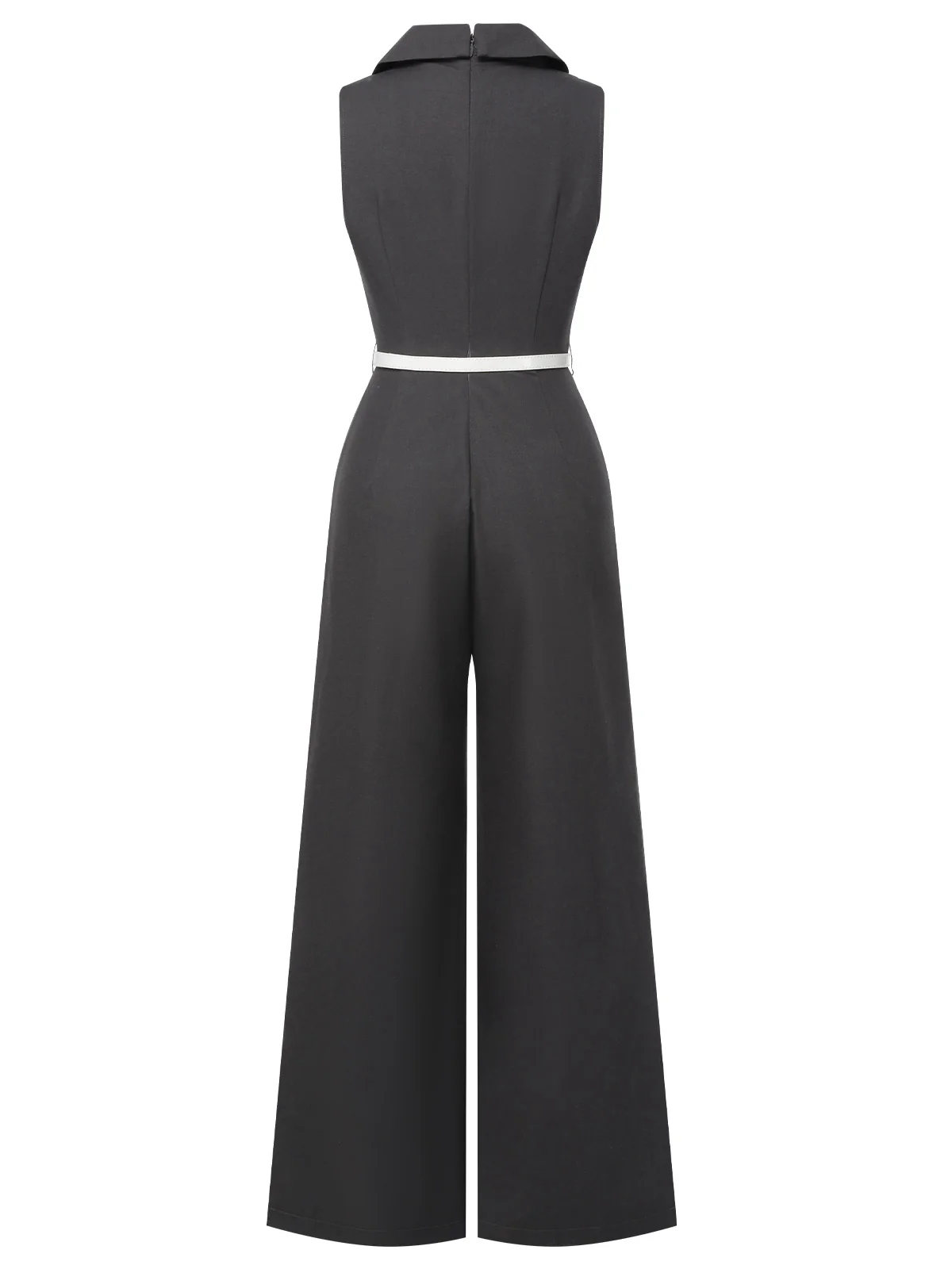 Gray 1940s V-Neck Lapel Lace-Patchwork Jumpsuit - Image 4