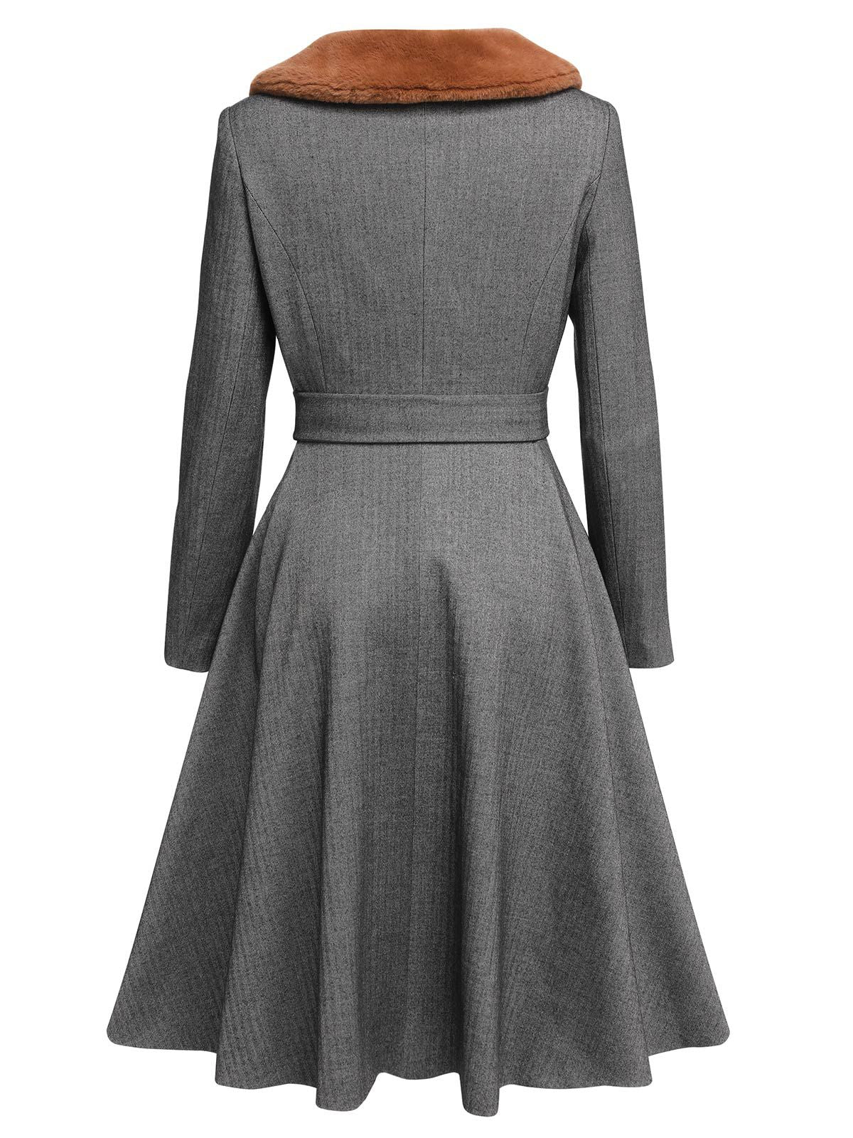 Gray 1930s Faux Fur Lapel Collar Coat - Image 5