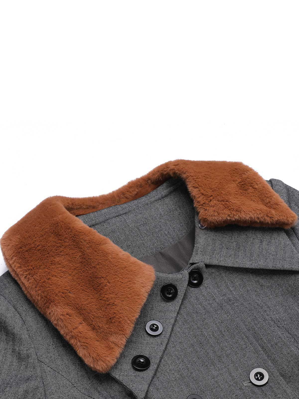 Gray 1930s Faux Fur Lapel Collar Coat - Image 6