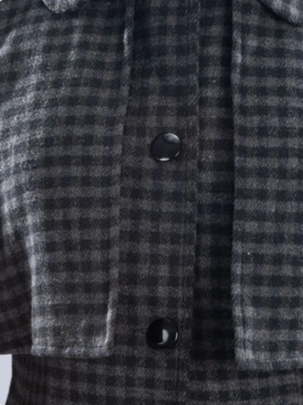 Gray 1950s Halloween Wednesday Plaid Faux-Wool Cape Coat - Image 3