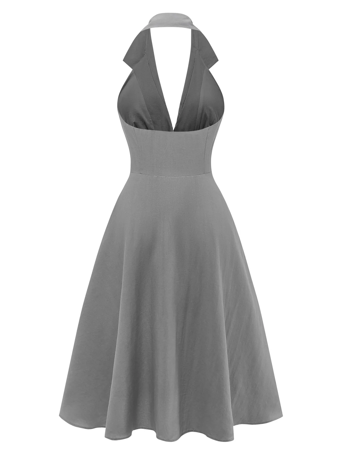 Gray 1950s Halter V-Neck Swing Dress - Image 4