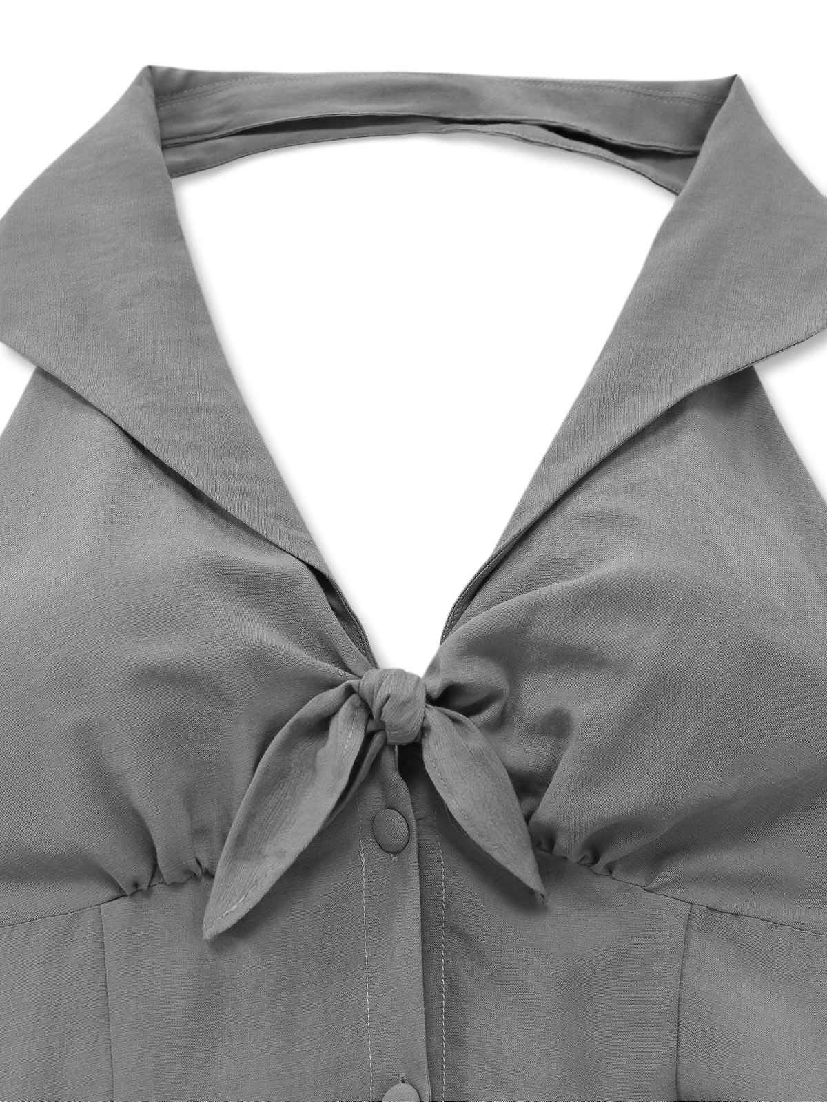 Gray 1950s Halter V-Neck Swing Dress - Image 5