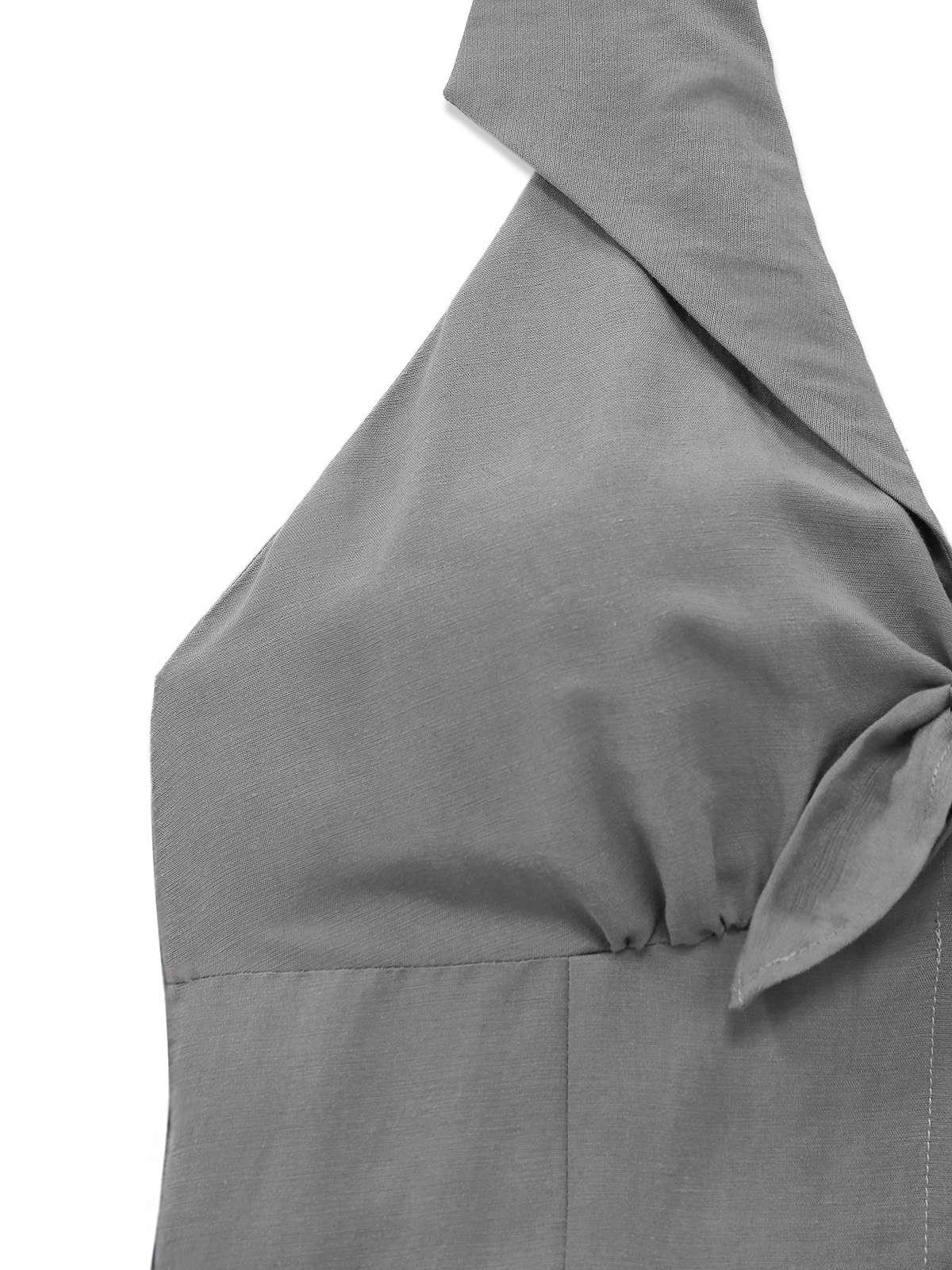 Gray 1950s Halter V-Neck Swing Dress - Image 6