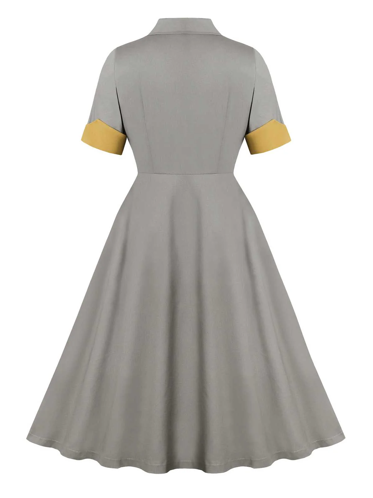 Gray 1950s Lapel Pocketed Swing Dress - Image 2
