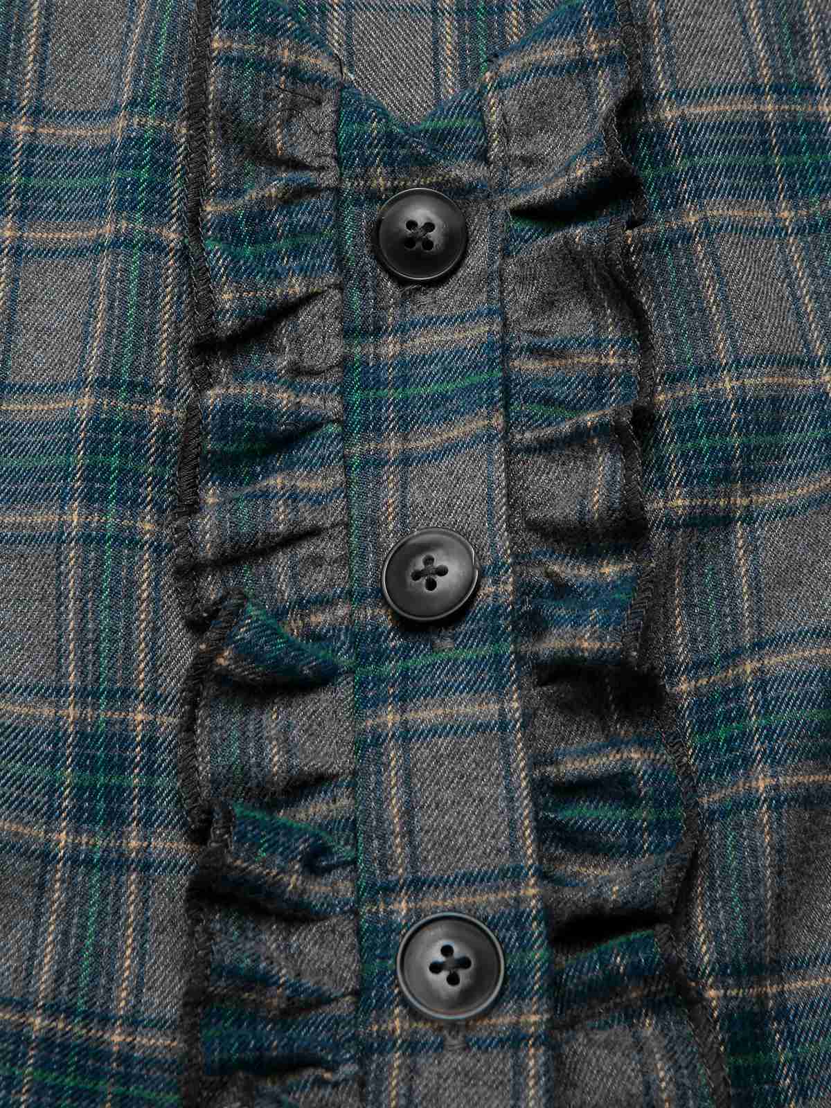 Gray 1950s Plaid V-Neck Sleeveless Ruffled Dress - Image 6