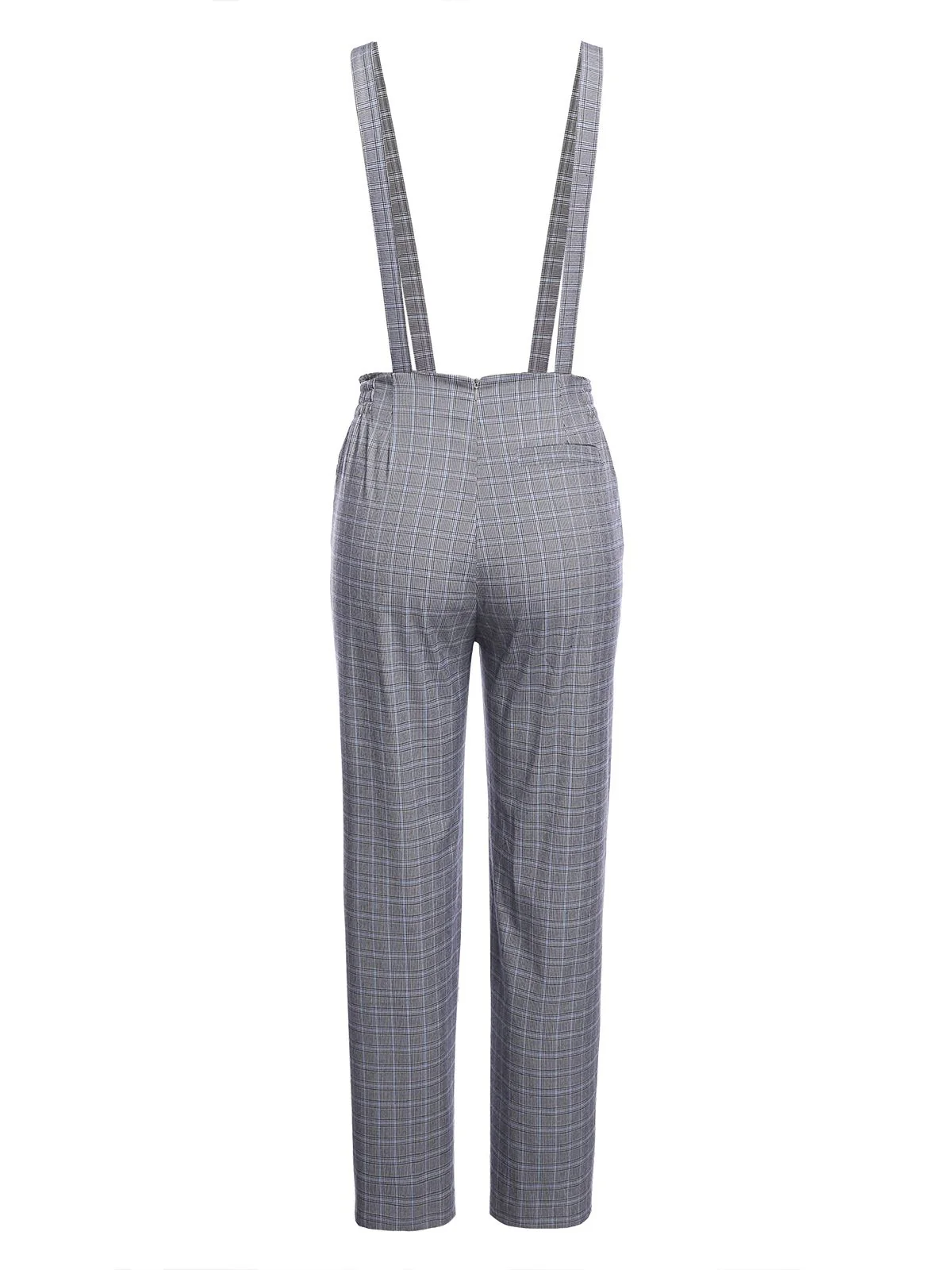 Gray 1950s Plaids Suspender Pants - Image 4